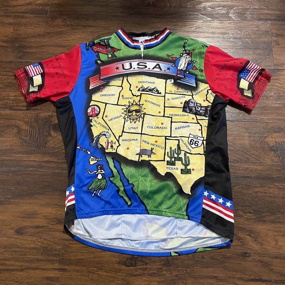 Voler Cycling Jersey Men XL Beige Blue United States Of America 1/2 Zip Poly